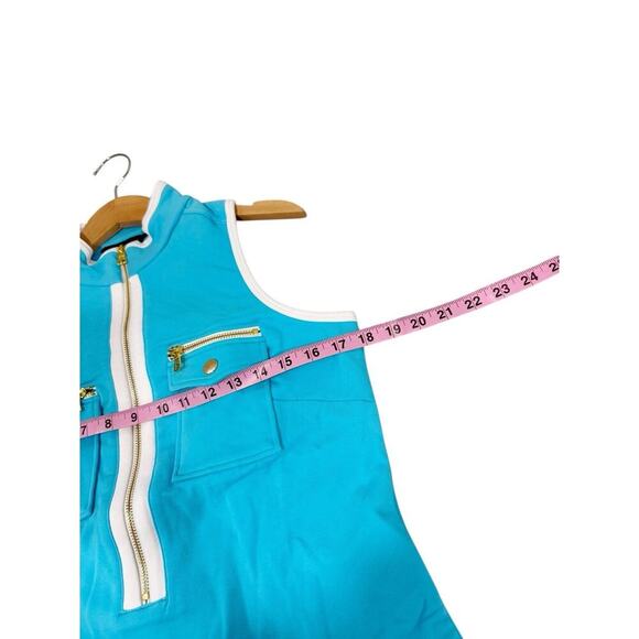 Boston Proper Airy Blue Sleeveless Chic Zipper White Trim Tank Halter Top M - Picture 7 of 9